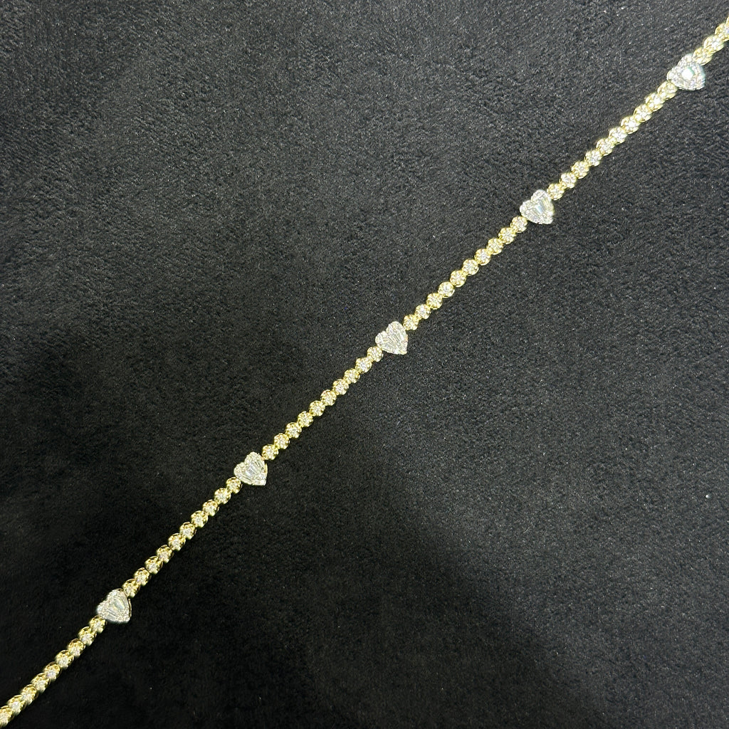 0.90 CTW Natural Diamond 10k Heart Shaped Yellow Gold With Tennis Bracelet 7"