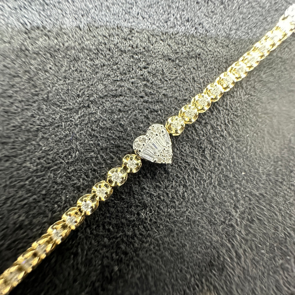 0.90 CTW Natural Diamond 10k Heart Shaped Yellow Gold With Tennis Bracelet 7"