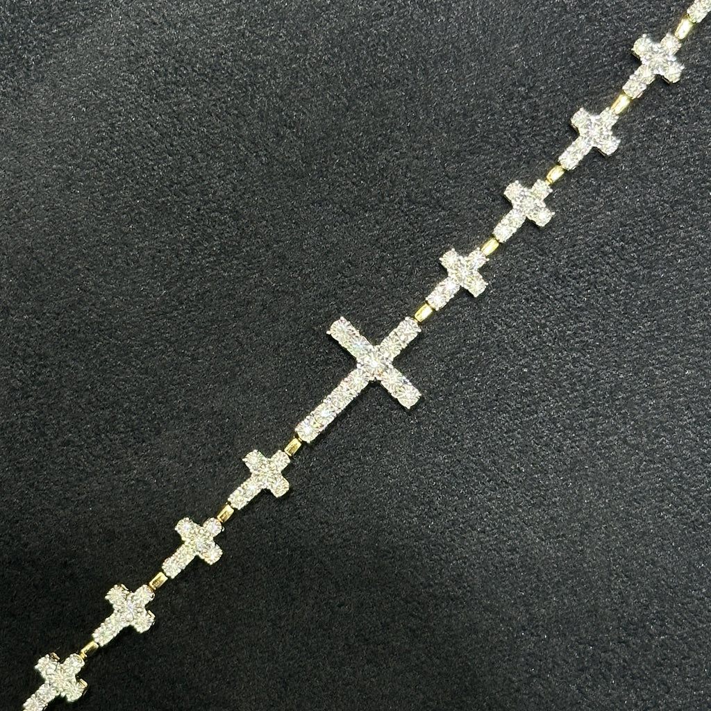 10kt Gold with .55 ctw Natural Diamond Cross Bracelet for Men & Women 7"