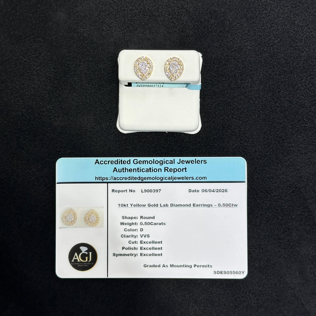 10KT 0.50CTW Yellow Gold Lab Grown Diamond Water Drop Style Stud Earrings