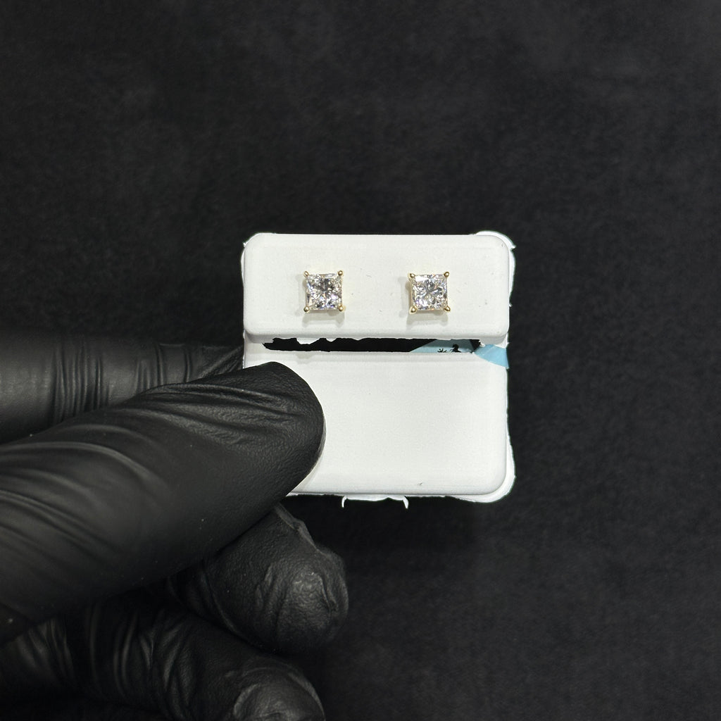 1.00CTW VS1 Lab Grown Diamond With 14KT Yellow Gold Solitaire Princess Cut Studs