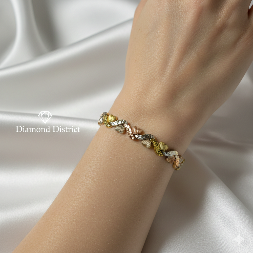 3 Tone Heart Bracelet 10k Gold