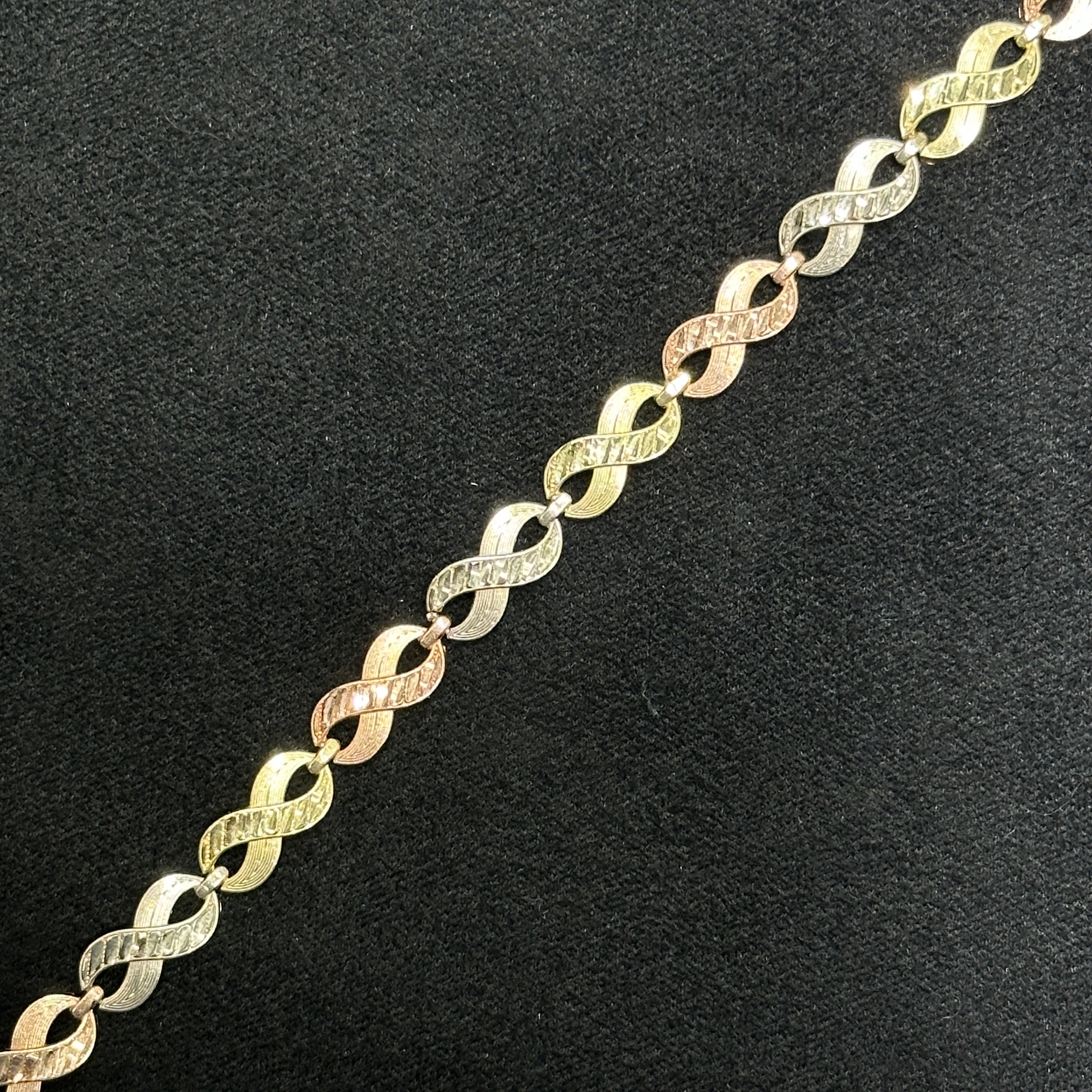 10k Infinity Bracelet for Ladies Woman 3 Tone Rose White Yellow Gold
