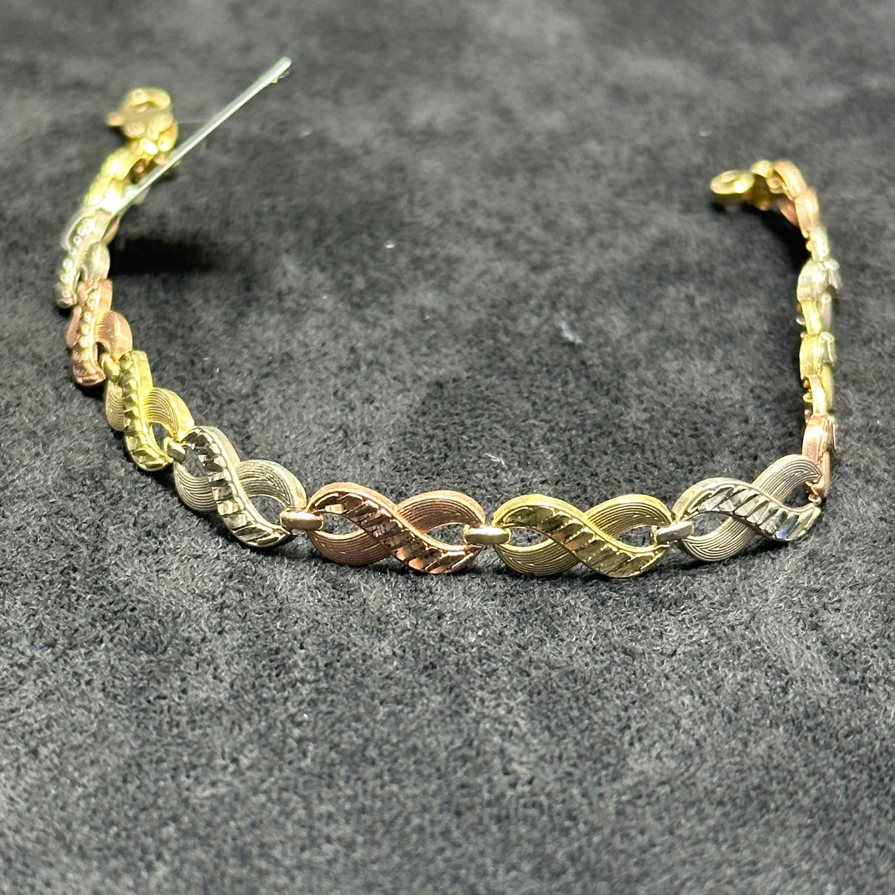 10k Infinity Bracelet for Ladies Woman 3 Tone Rose White Yellow Gold