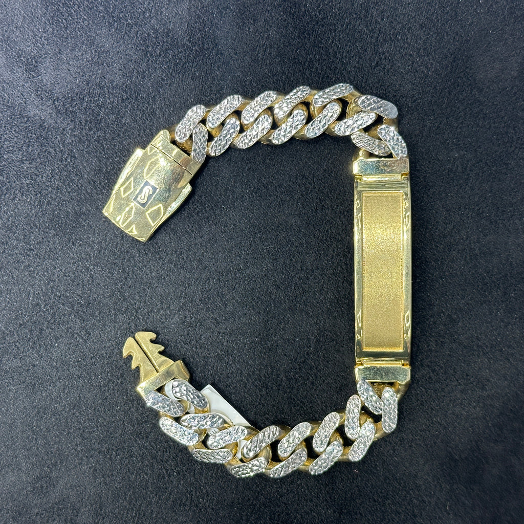 10k Gold Diamond Cut Nameplate Cuban Bracelet for Men & Women 9" 13mm