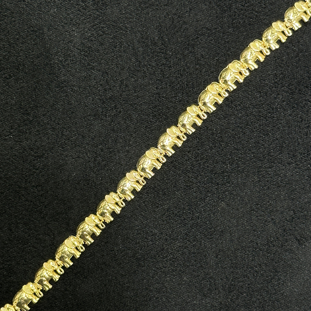 10k Gold Elephant Bracelet Fancy for Ladies Man 7 inches