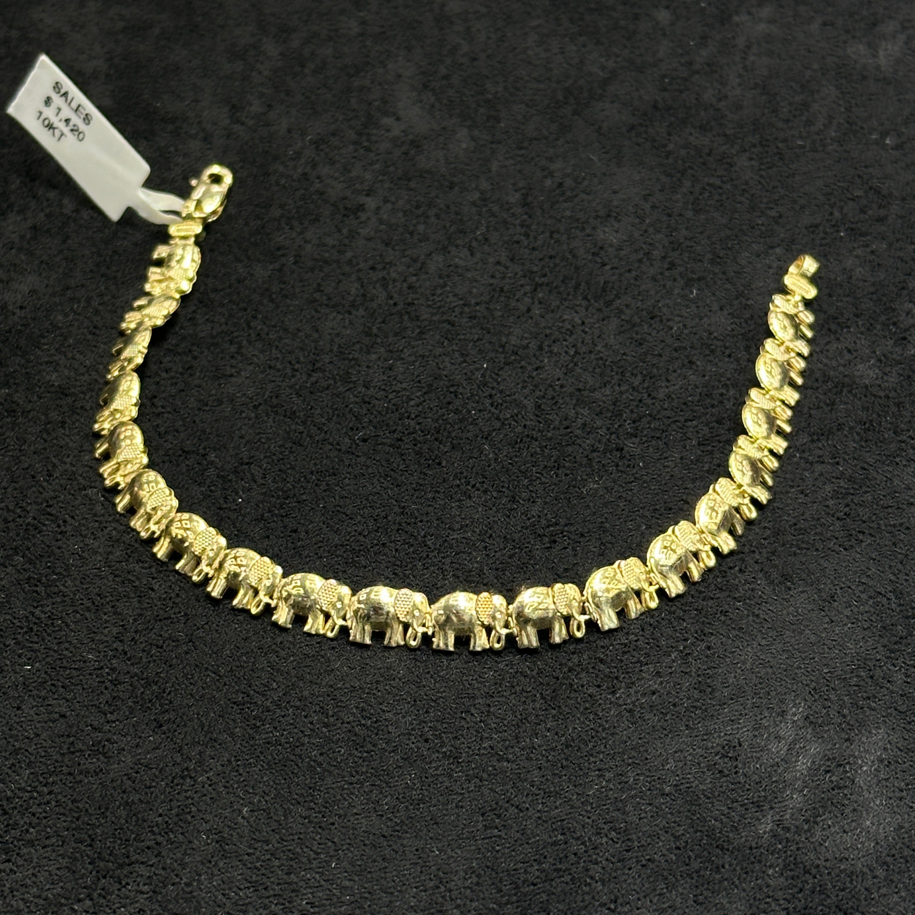 10k Gold Elephant Bracelet Fancy for Ladies Man 7 inches