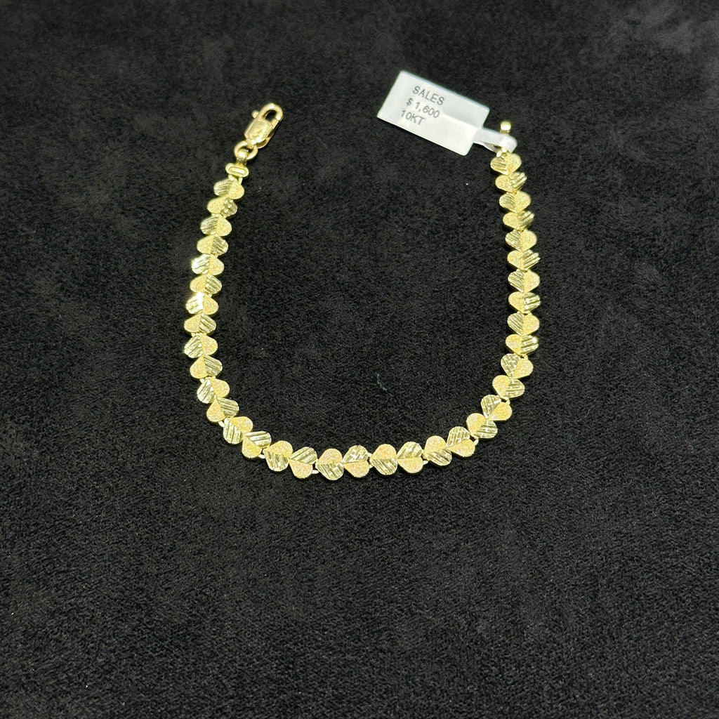 10k Gold Heart Link Bracelet Matte and Glossy for Woman