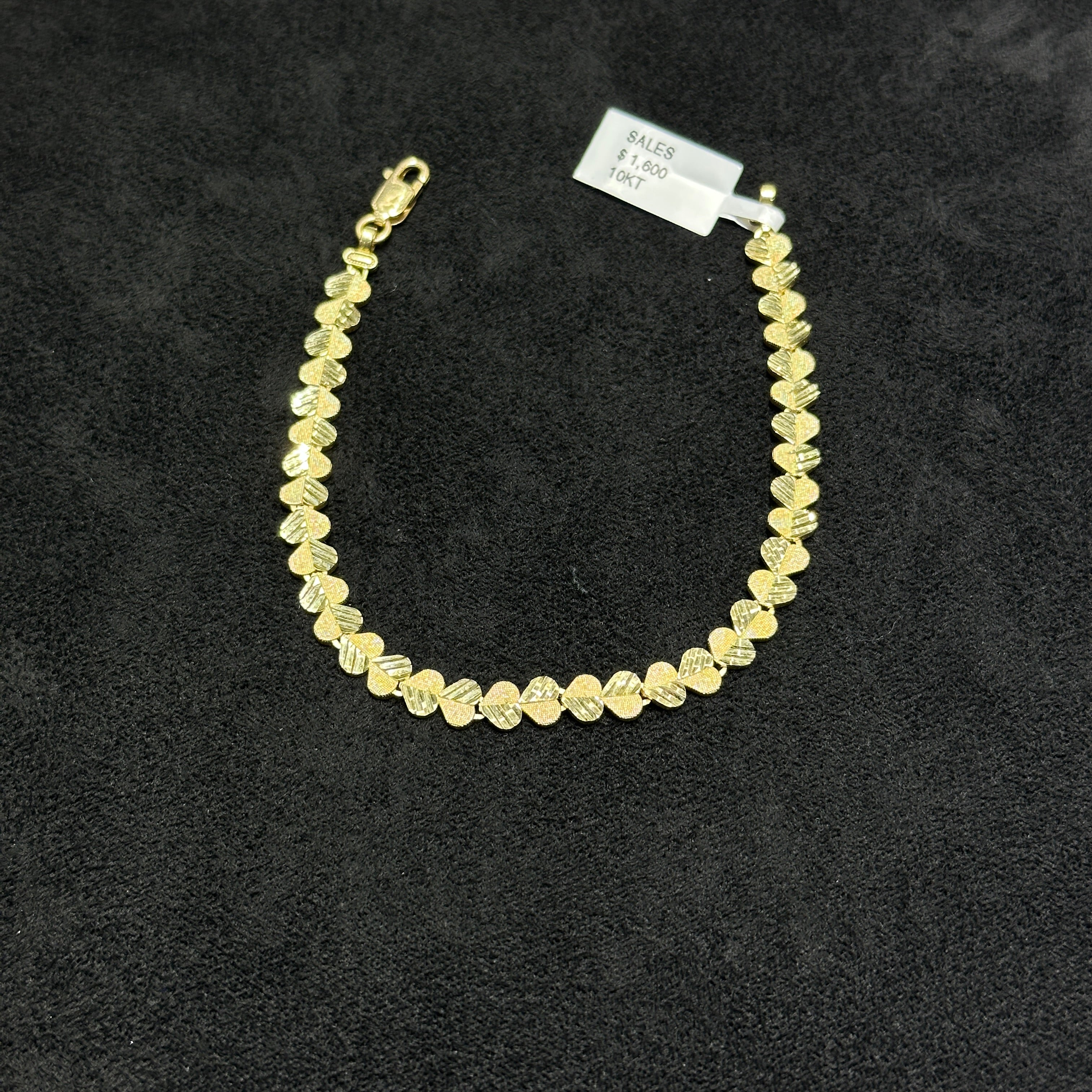 10k Gold Heart Link Bracelet Matte and Glossy for Woman