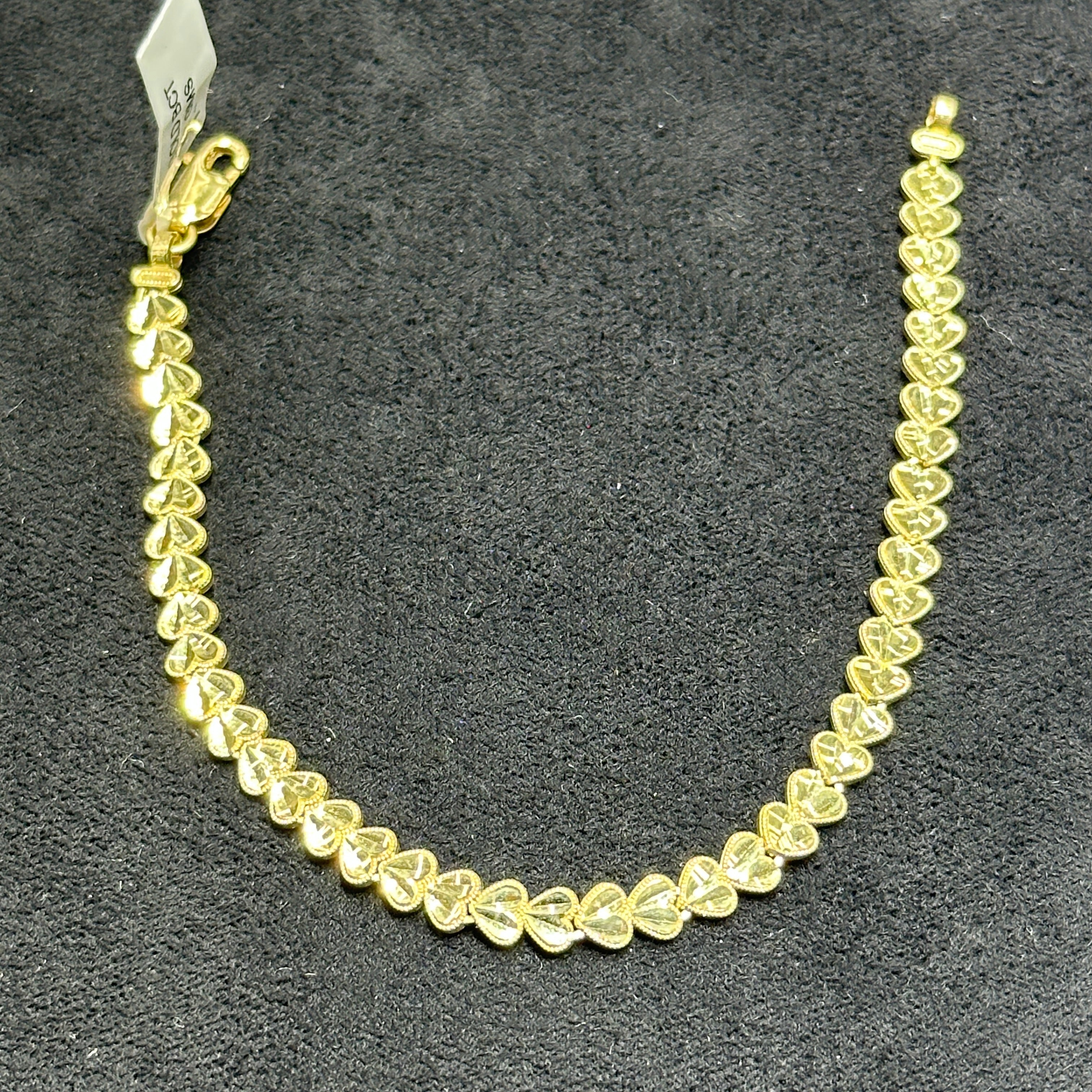 10k Gold Heart Bracelet Shiny Glossy for Woman 7 inches