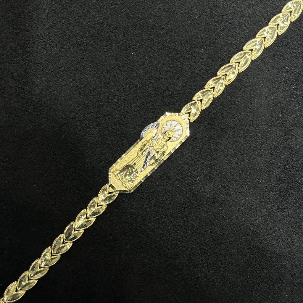 Grim Reaper Saint Death St Santa Muerte 10k Gold Bracelet Unisex with Heart
