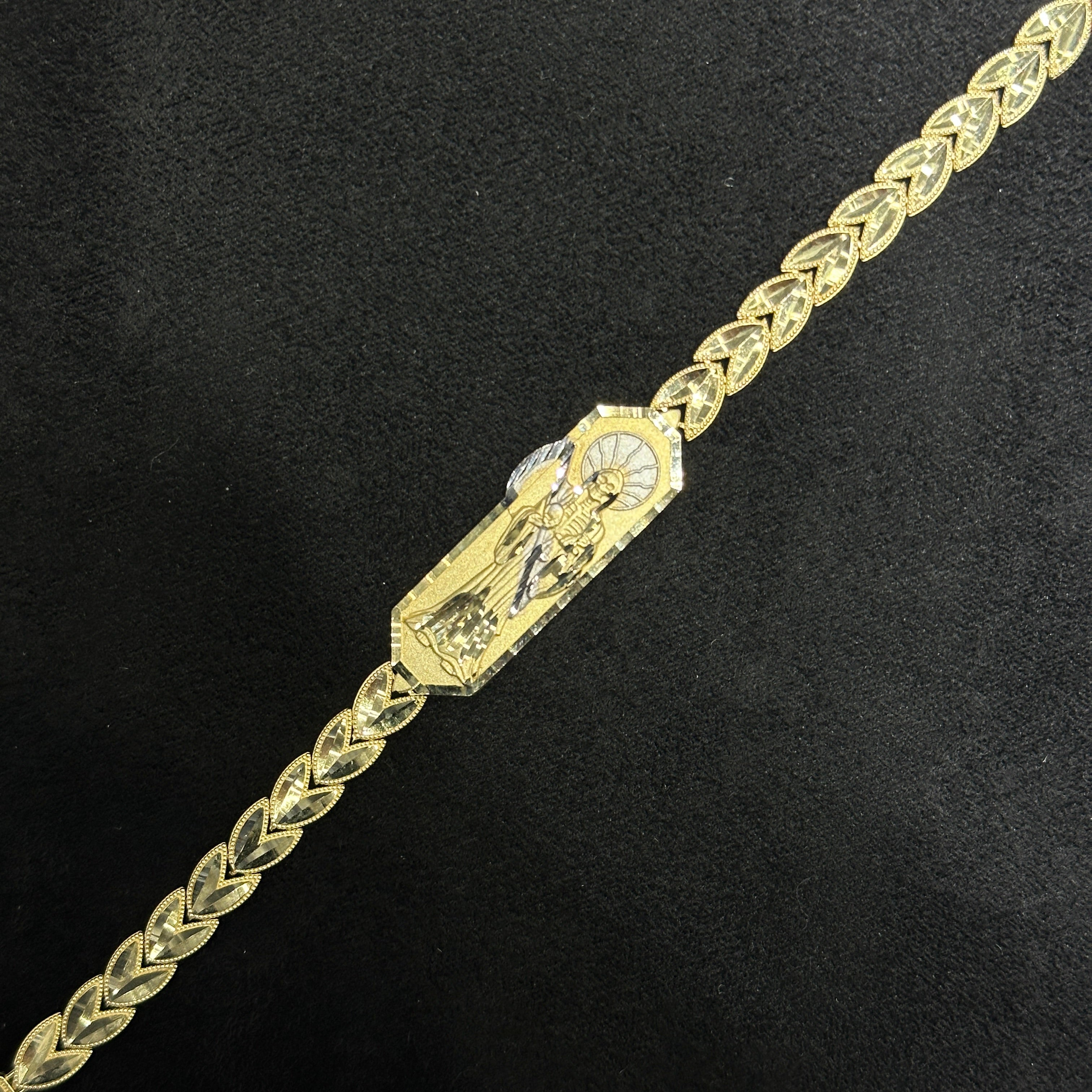Grim Reaper Saint Death St Santa Muerte 10k Gold Bracelet Unisex with Heart