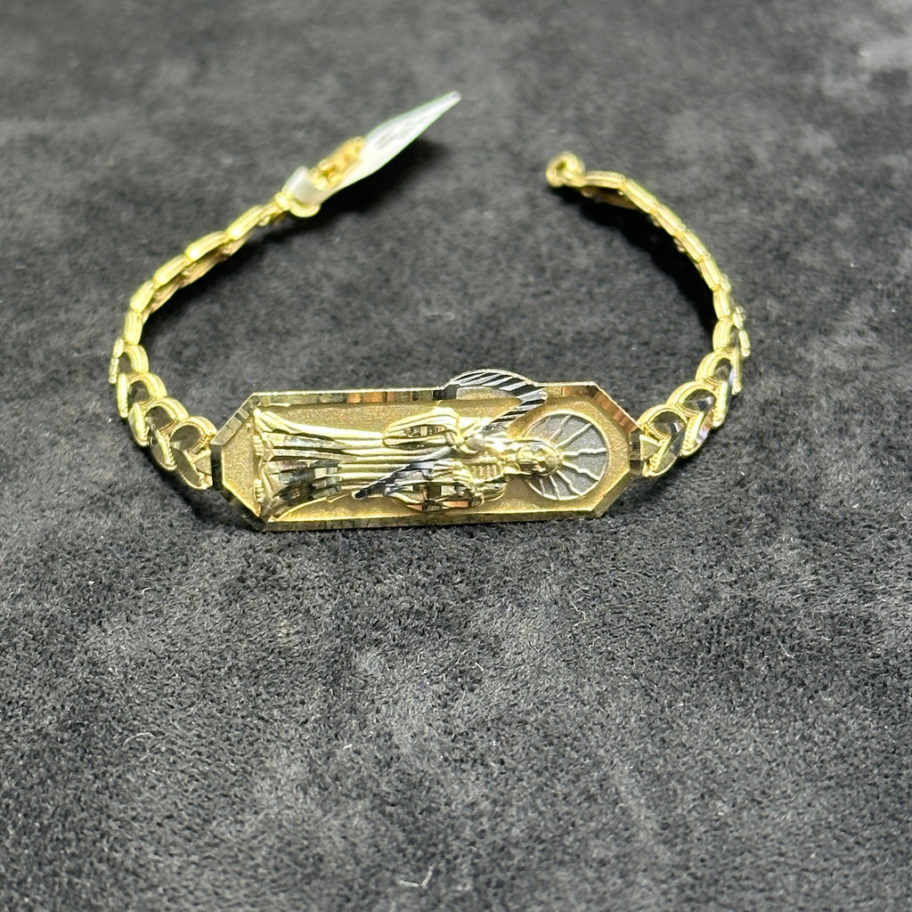 Grim Reaper Saint Death St Santa Muerte 10k Gold Bracelet Unisex with Heart