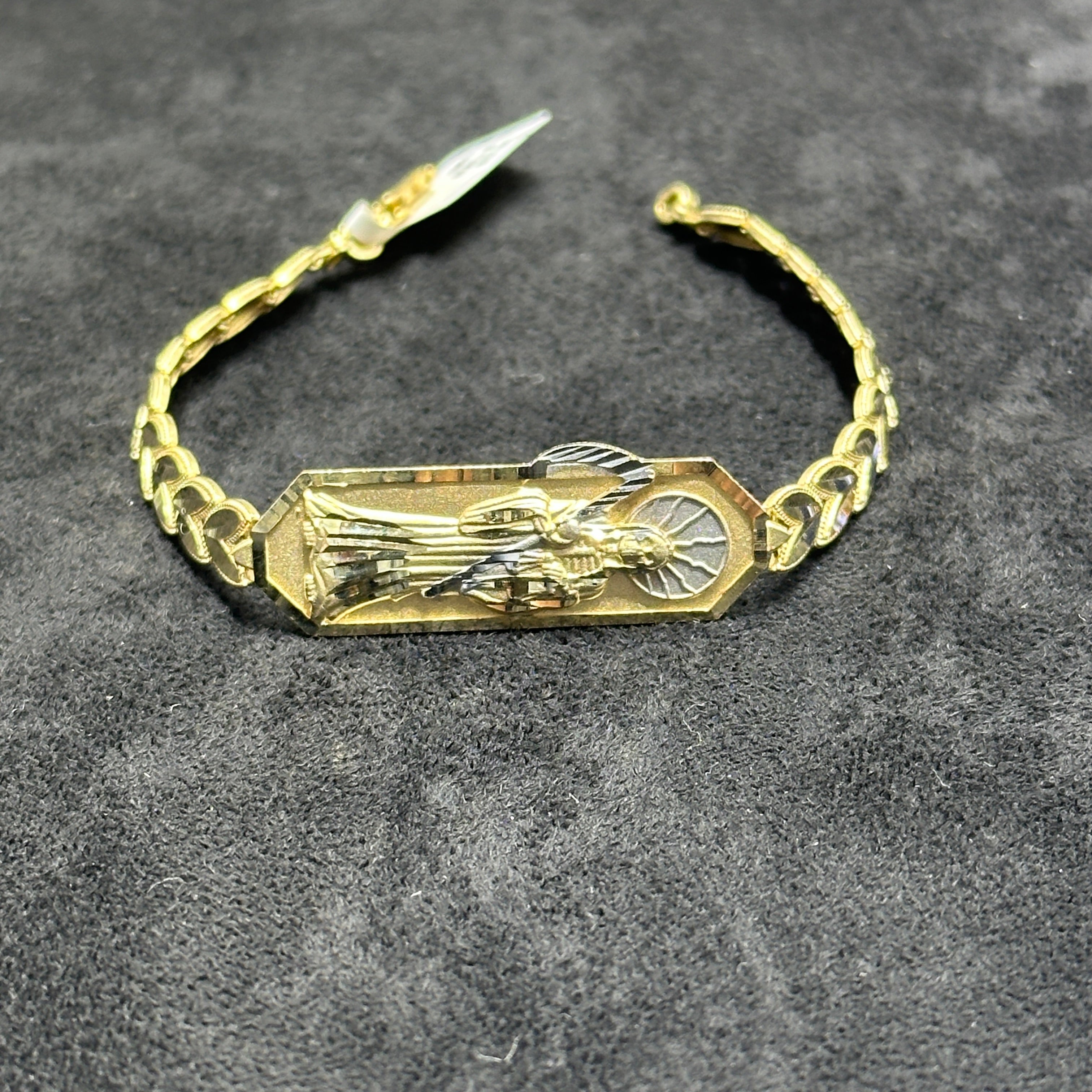 Grim Reaper Saint Death St Santa Muerte 10k Gold Bracelet Unisex with Heart