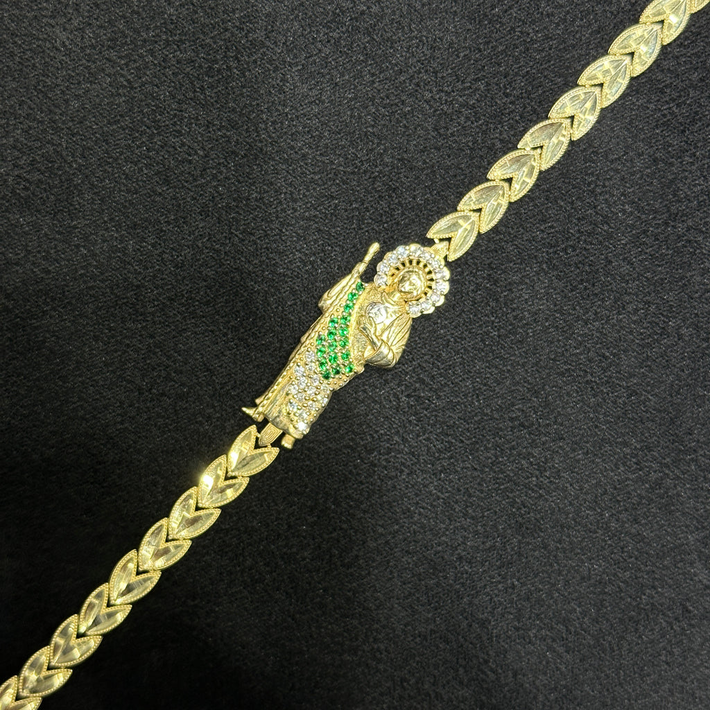 10k Gold St Juda with Heart Bracelet with Cubic Zirconia CZ for Ladies