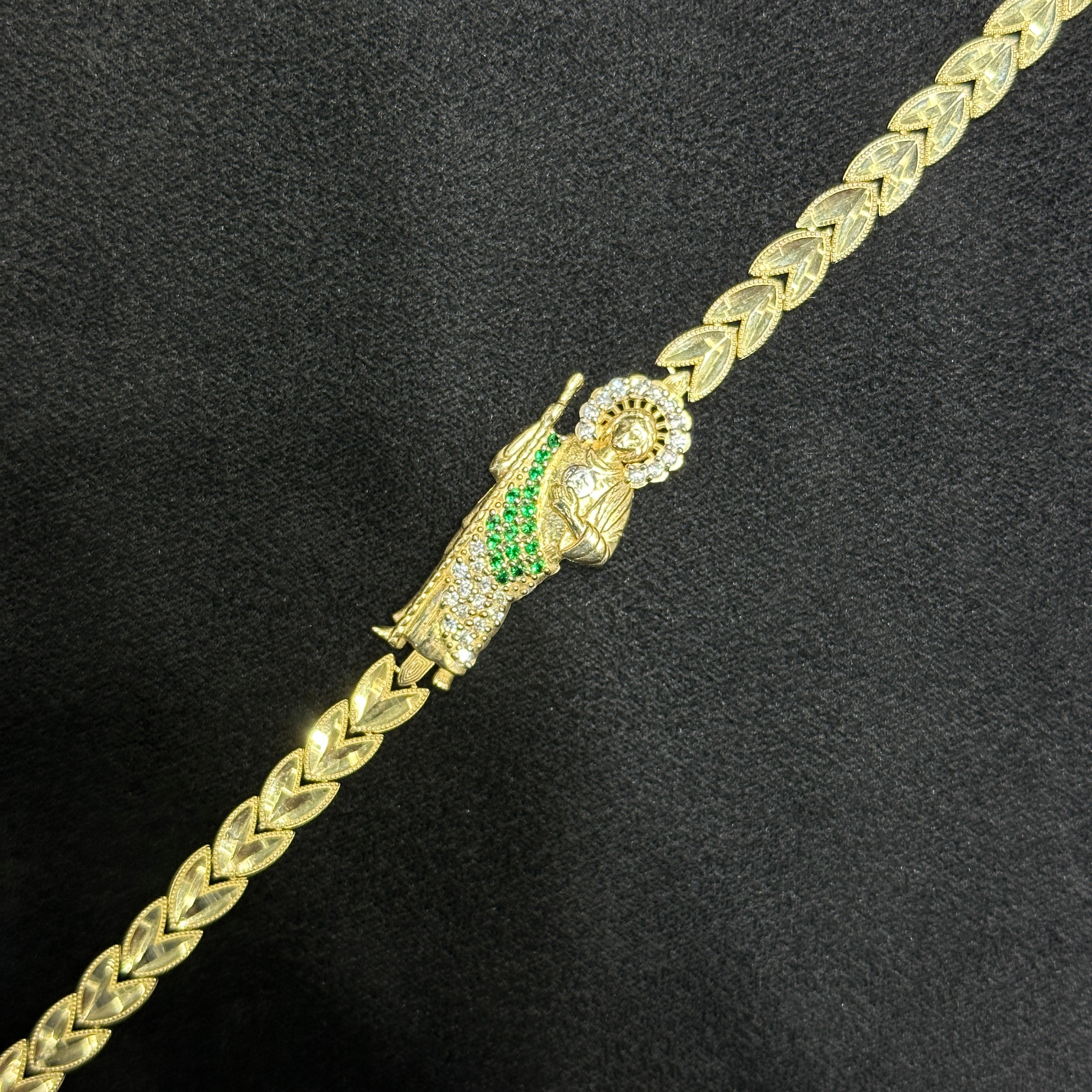 10k Gold St Juda with Heart Bracelet with Cubic Zirconia CZ for Ladies
