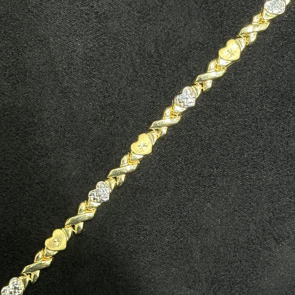 XO Bracelet 10k Real Gold with Diamond Cut for Woman 7 inches