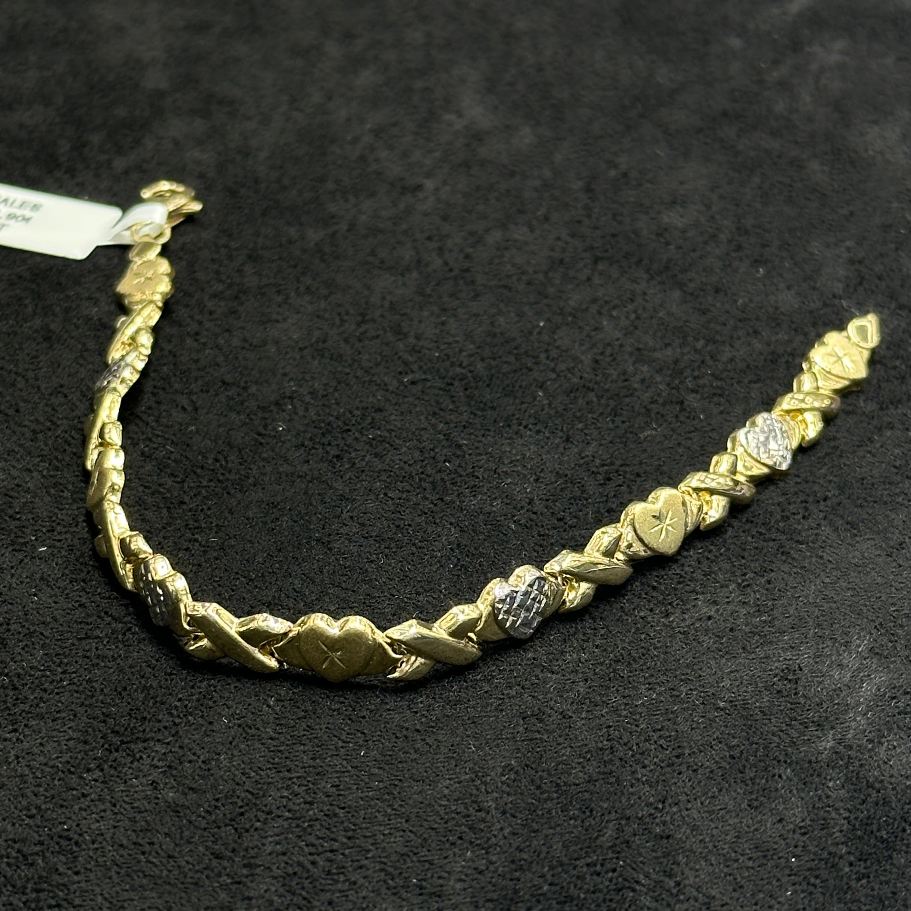 XO Bracelet 10k Real Gold with Diamond Cut for Woman 7 inches