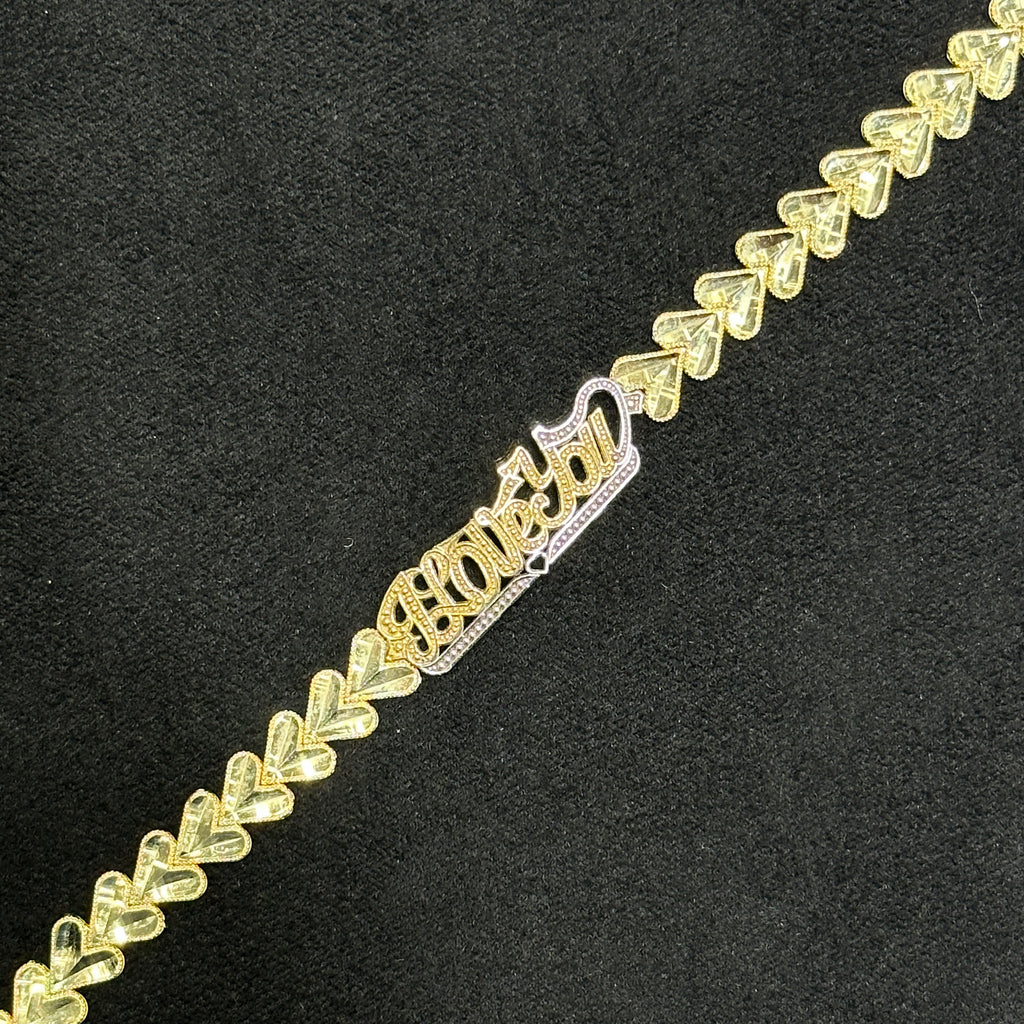 I Love You Bracelet with Heart 10k Gold 7 inches