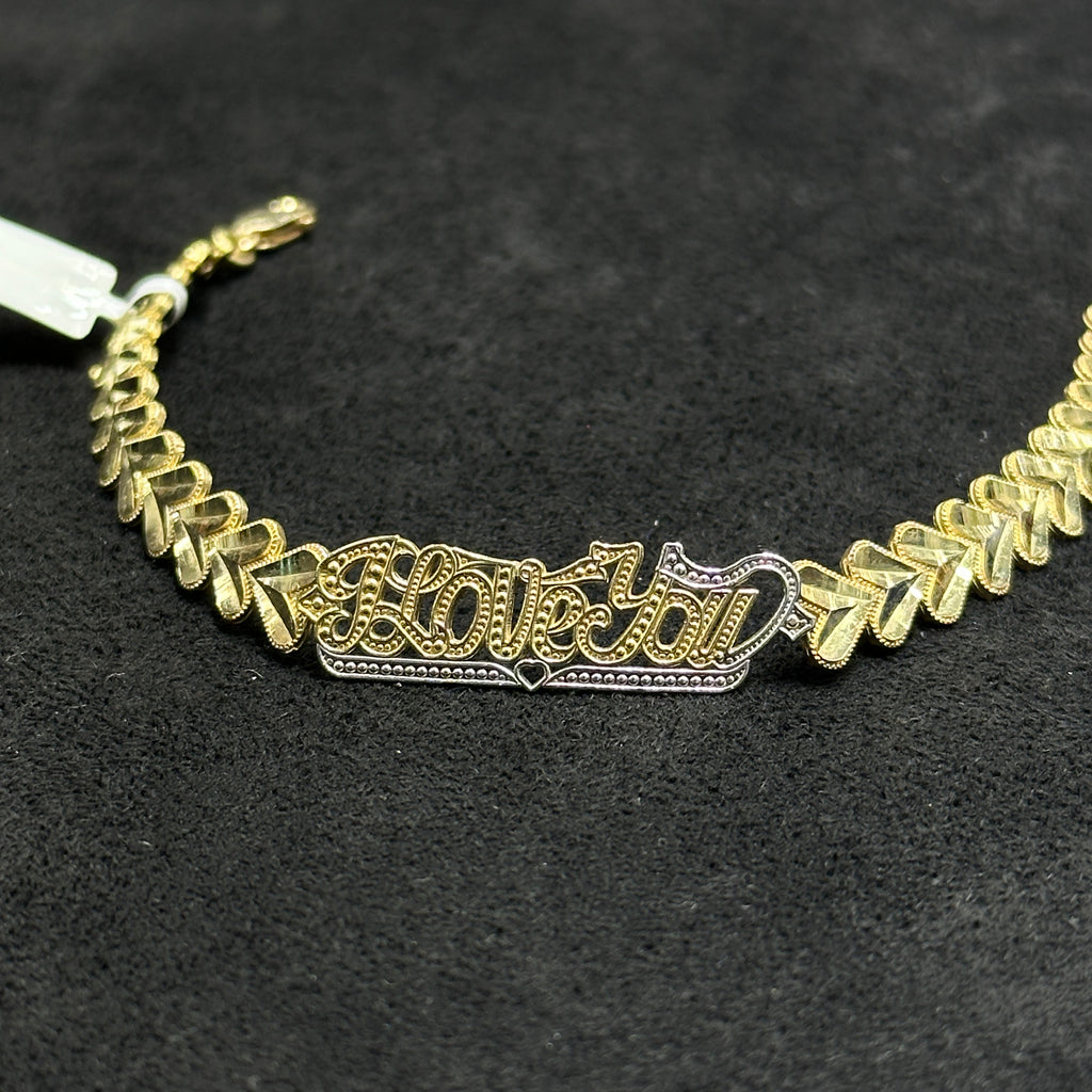 I Love You Bracelet with Heart 10k Gold 7 inches