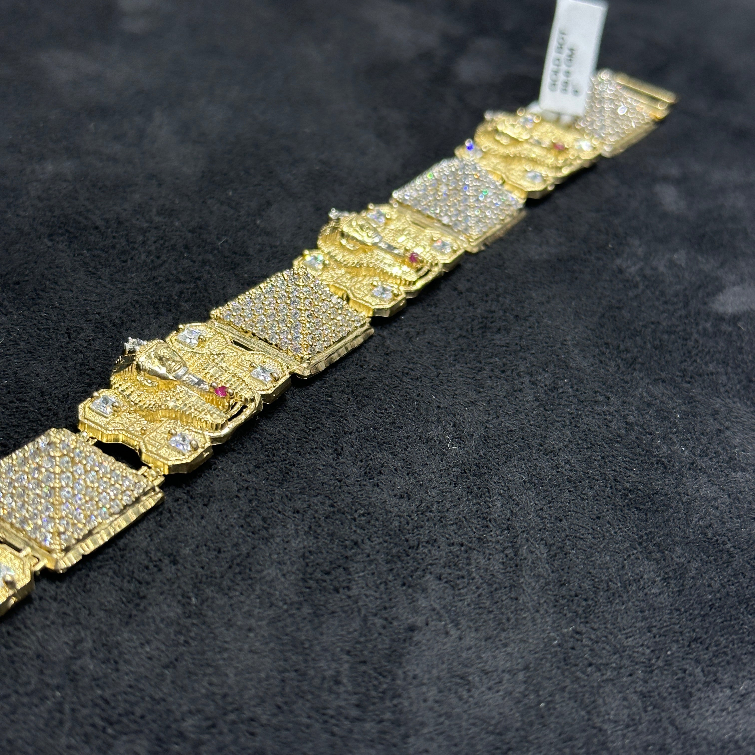 10k Yellow Gold Cz King Tut Pharaoh Head Bracelet