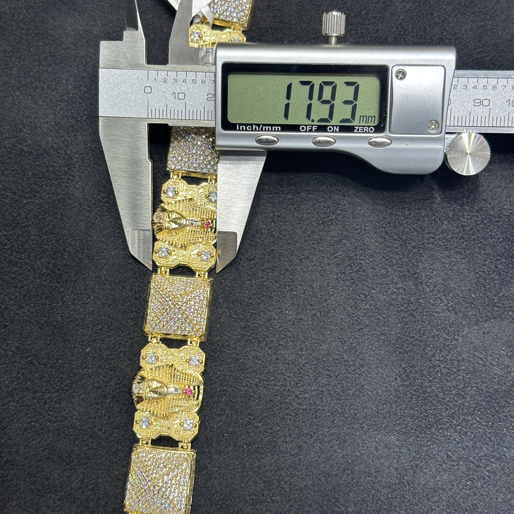 10k Yellow Gold Cz King Tut Pharaoh Head Bracelet
