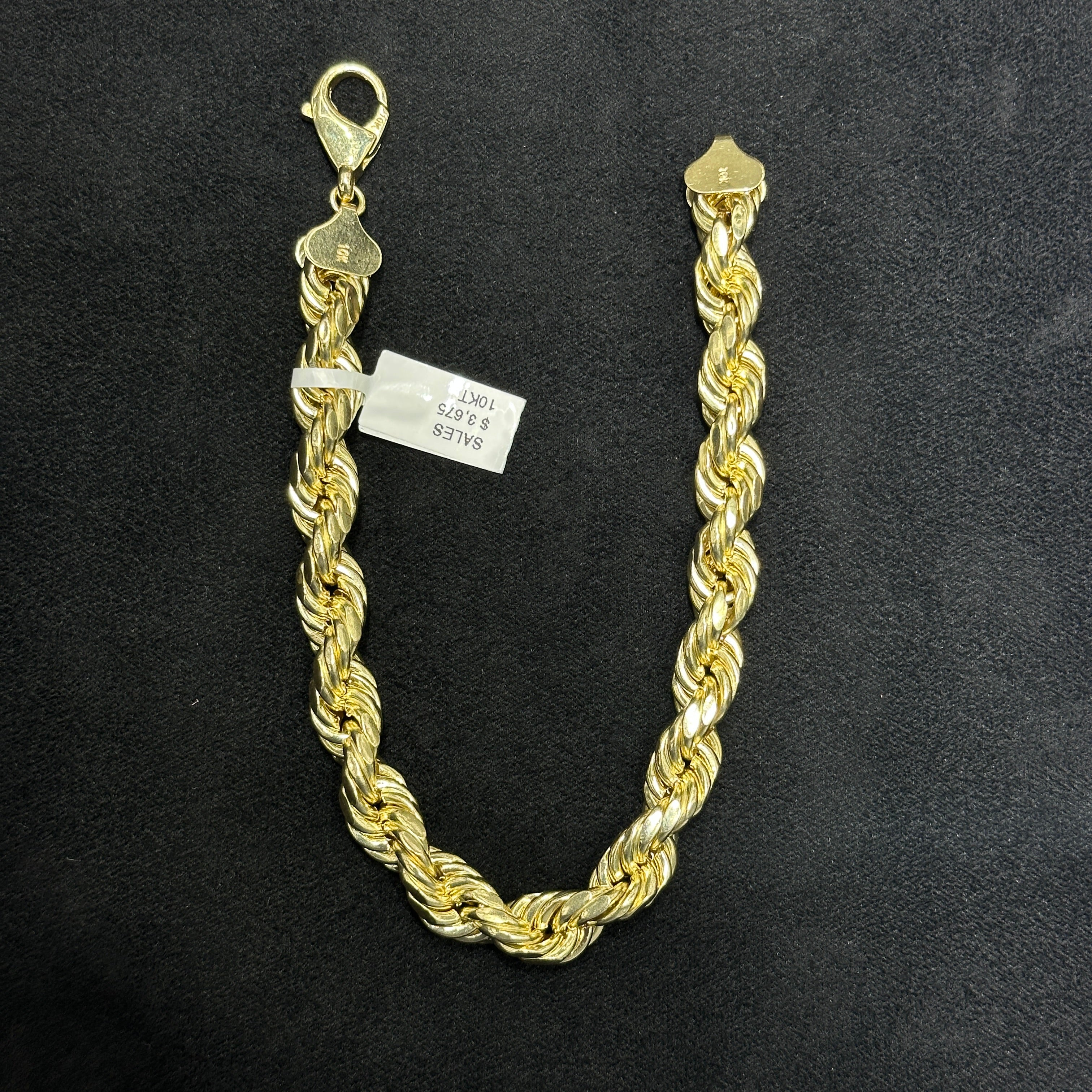 10k Rope Bracelet 9mm 9" for Men & Women