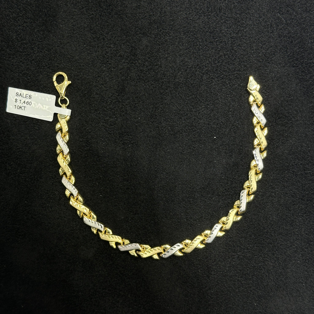 10k Gold Fancy XO Gold with Diamond Cut Woman Bracelet