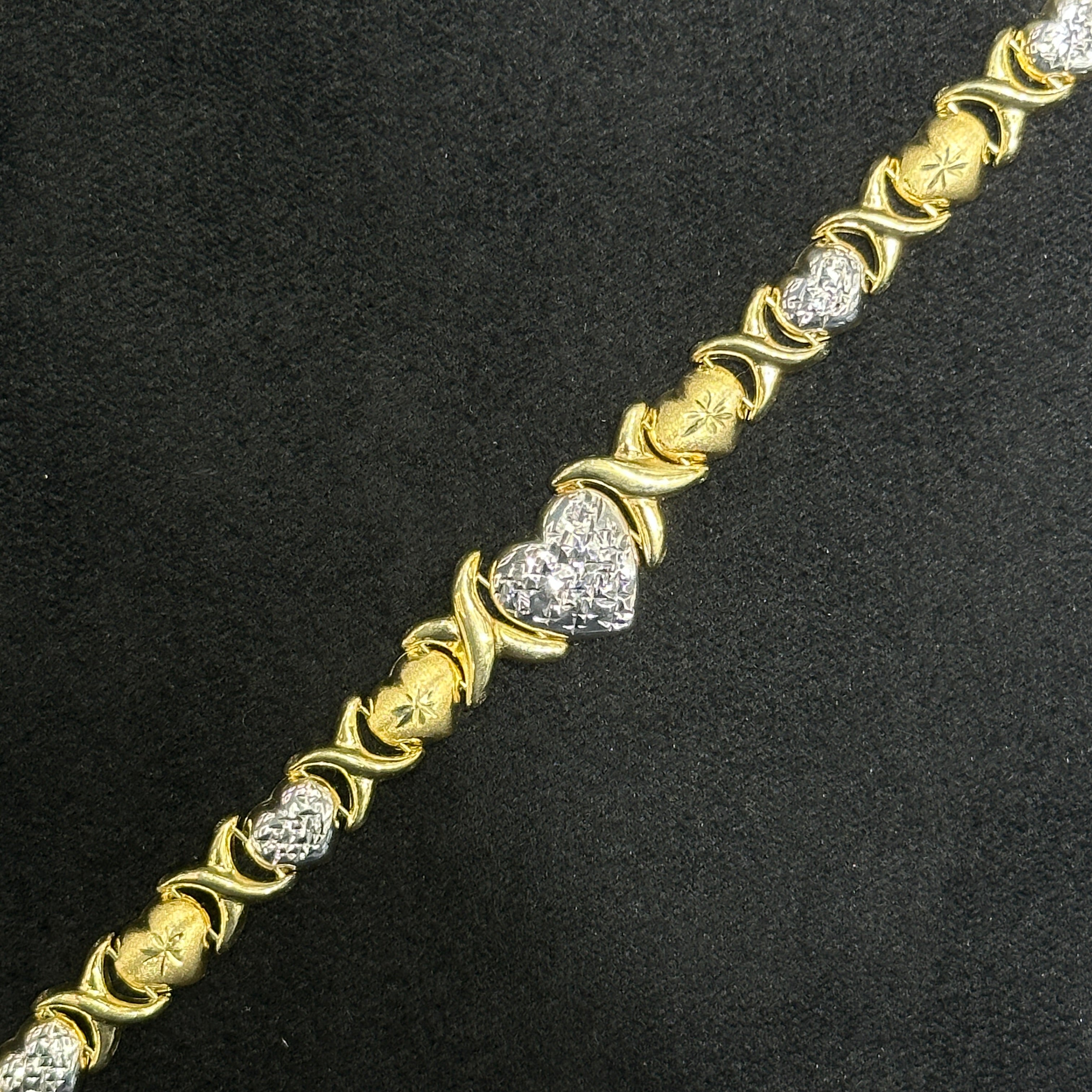 10k Gold XO with Heart I Love You Diamond Cut Bracelet
