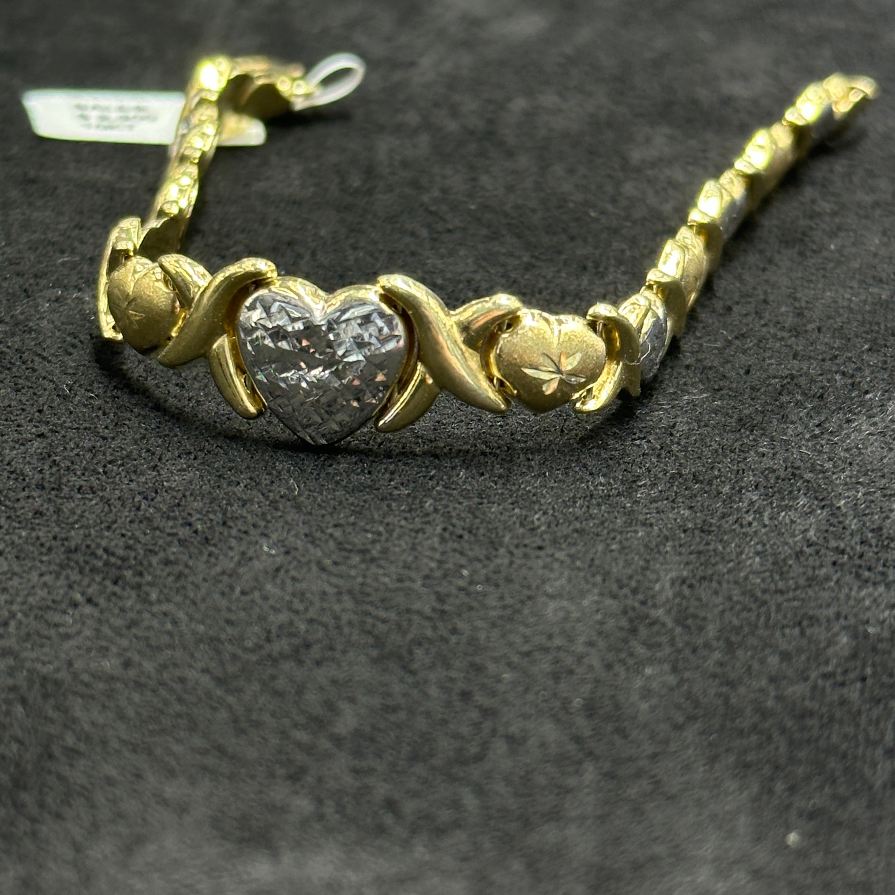 10k Gold XO with Heart I Love You Diamond Cut Bracelet