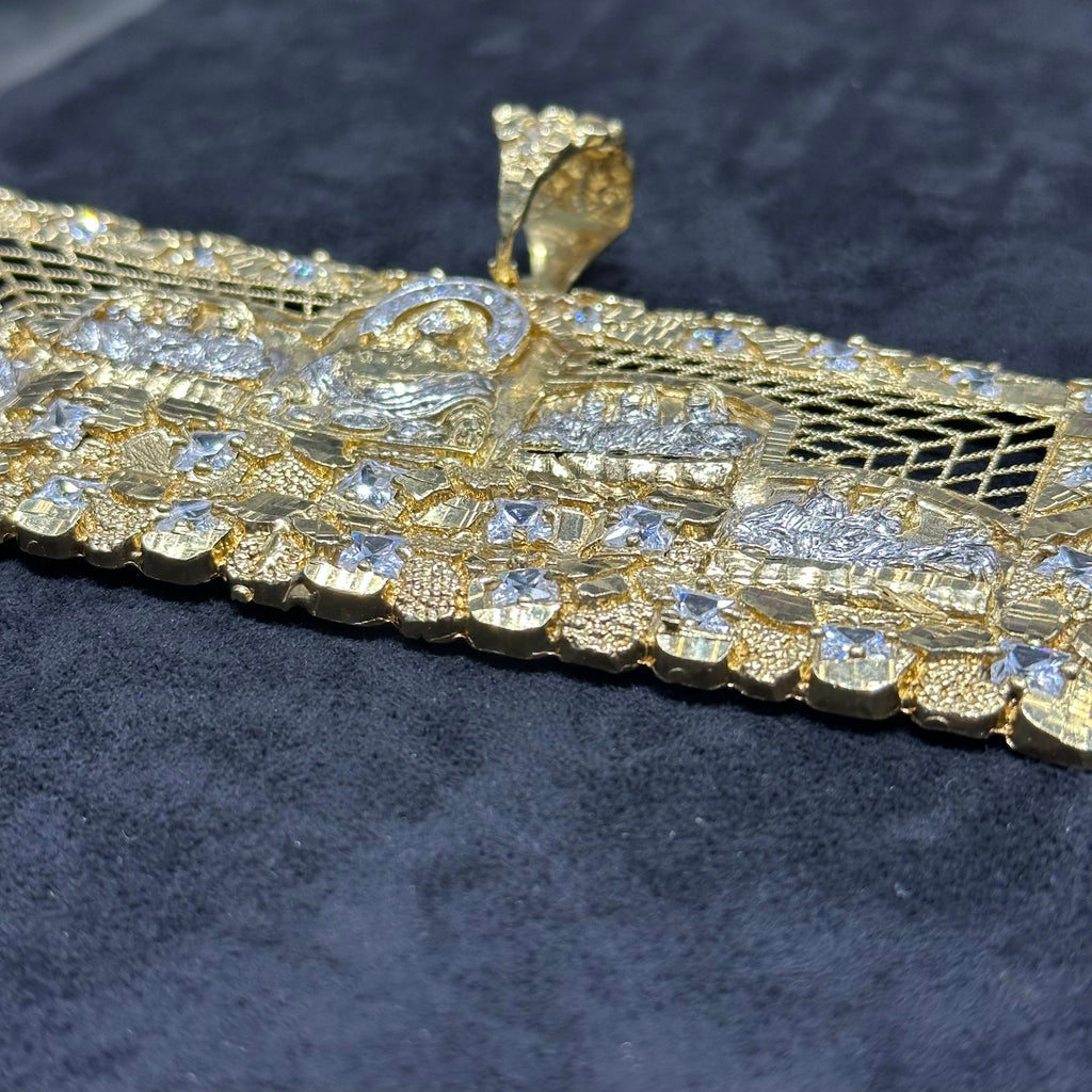 10k Last Supper Charm Pendant Extra Large Size with CZ and Nugget Style