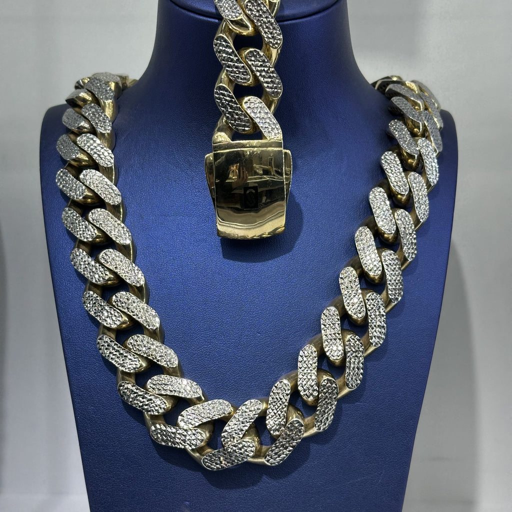 Huge 10k Gold Hallow Cuban Chain and bracelet with Diamond Cut 23mm