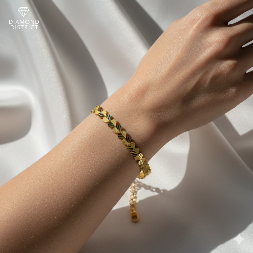 Heart Bracelet For Ladies 10k Yellow Gold with Laser Cut