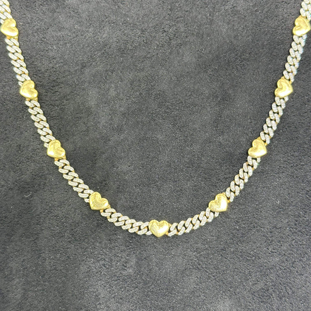 10k Solid Gold with Natural Diamond Cuban Chain with Heart