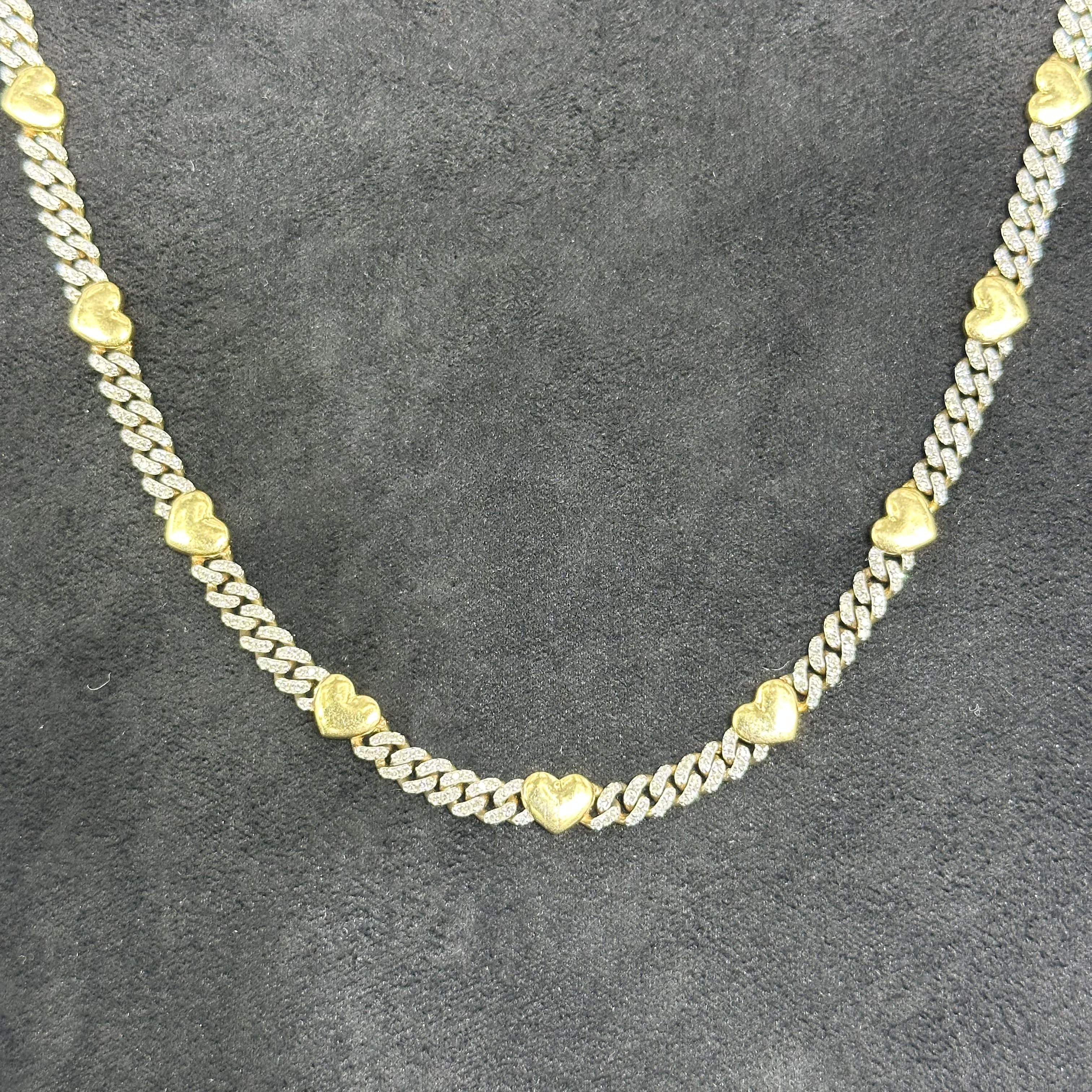 10k Solid Gold with Natural Diamond Cuban Chain with Heart