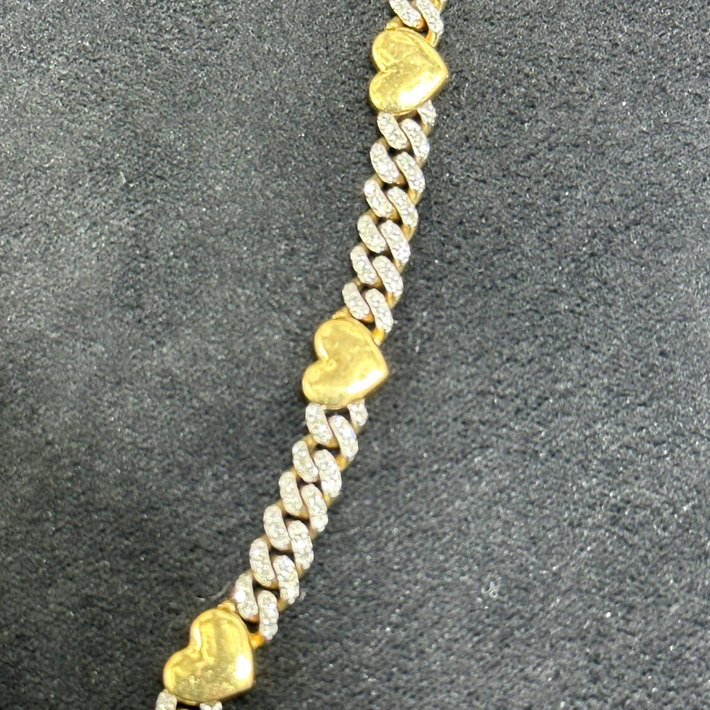 10k Solid Gold with Natural Diamond Cuban Chain with Heart