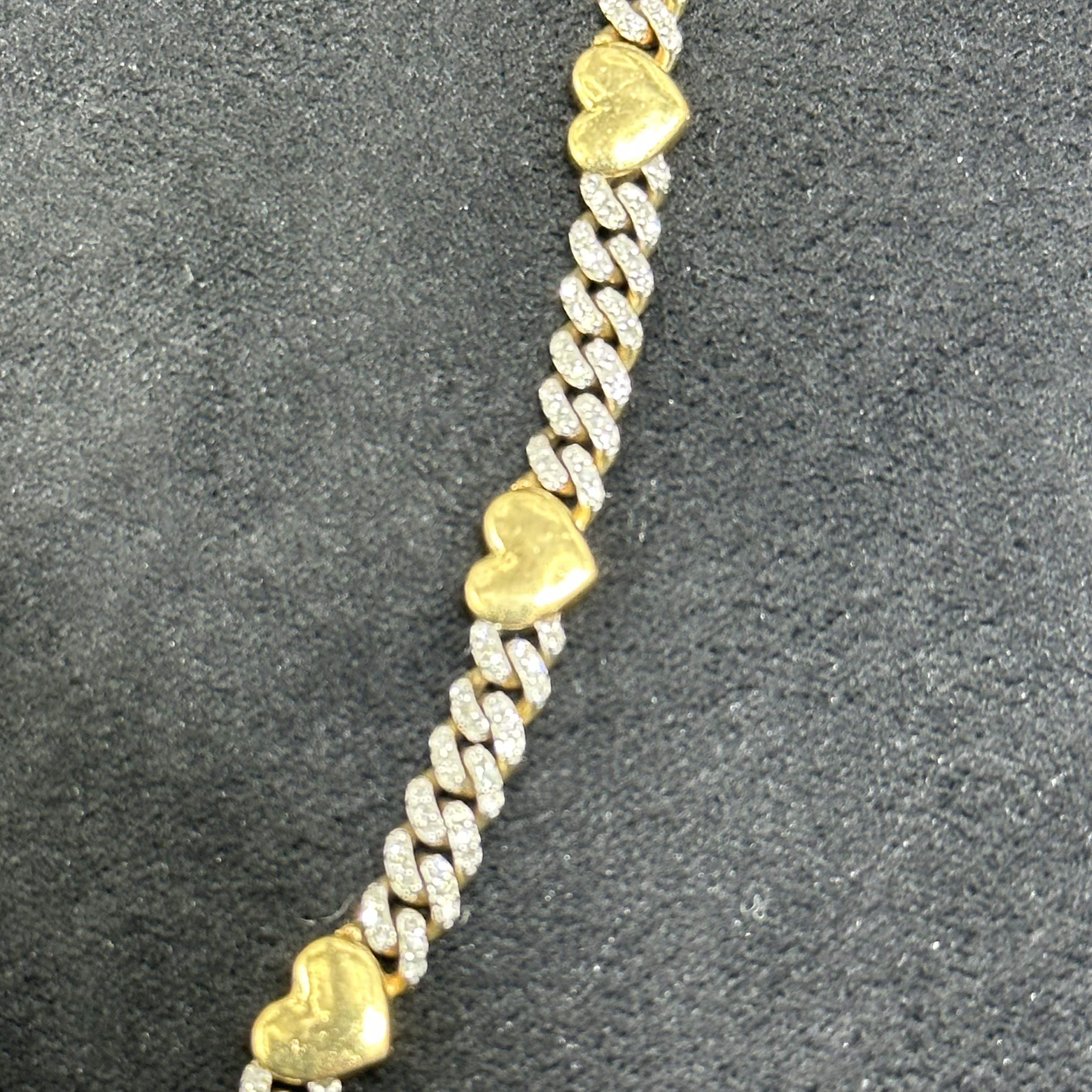 10k Solid Gold with Natural Diamond Cuban Chain with Heart