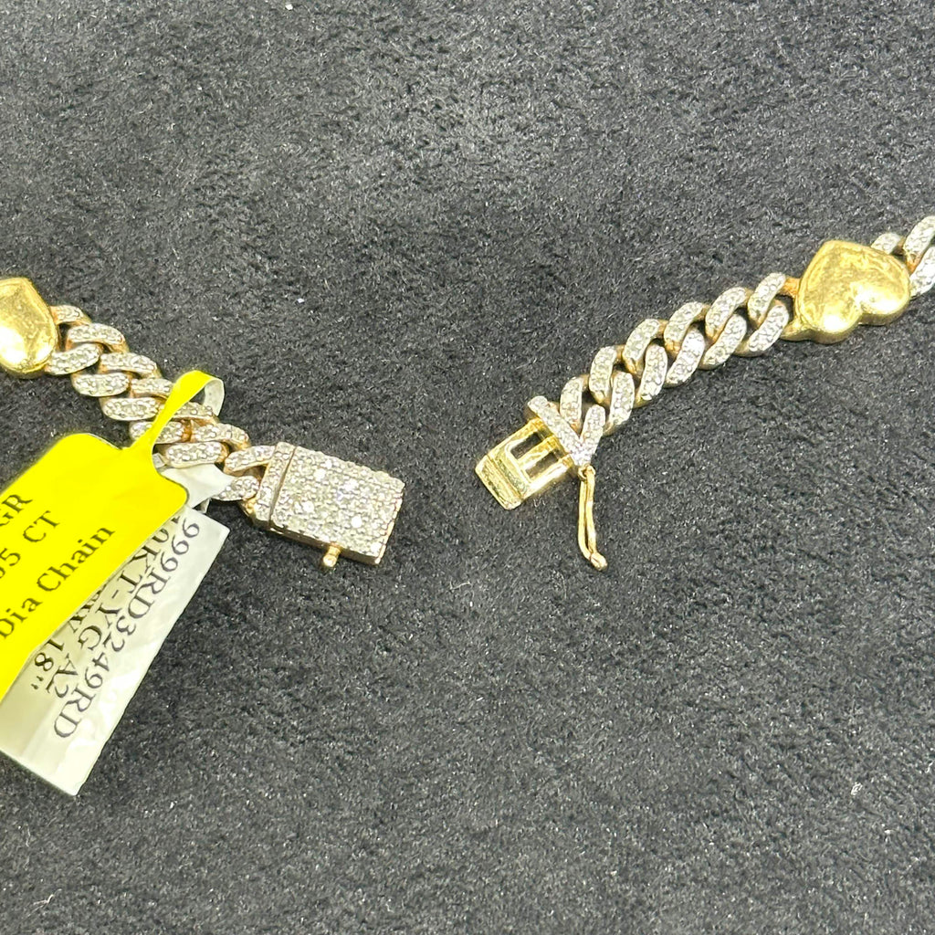 10k Solid Gold with Natural Diamond Cuban Chain with Heart