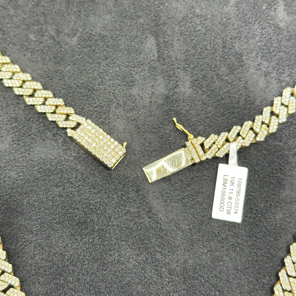 10k Solid Gold with Natural Diamond Cuban Chain 11.8CTW