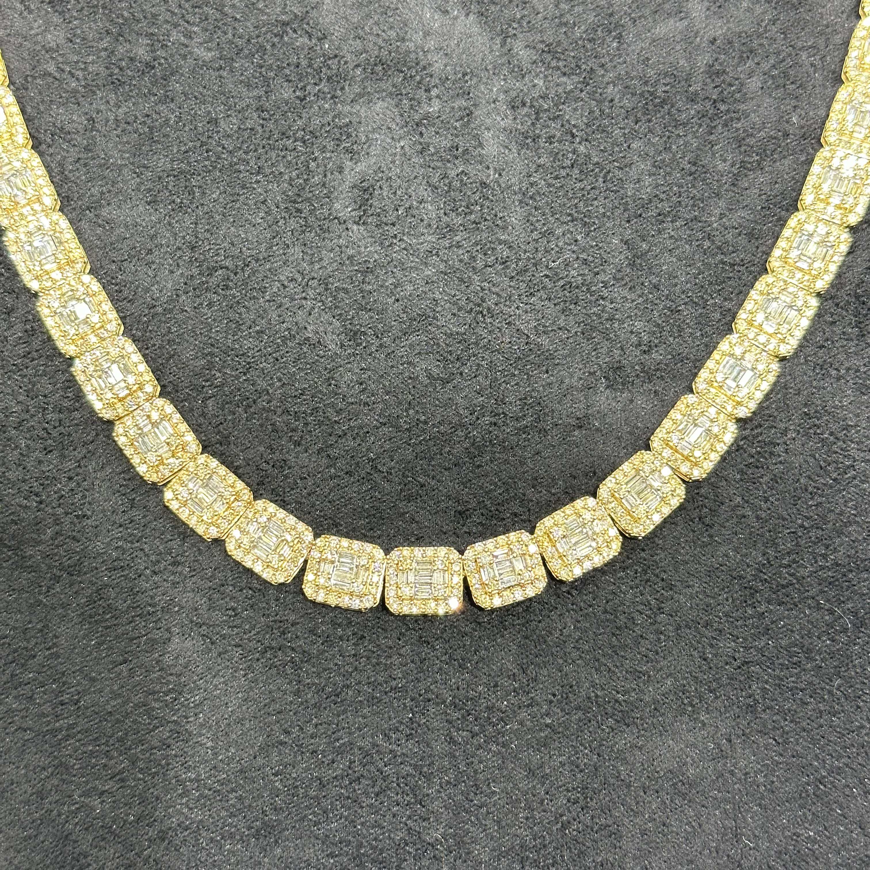 10k Solid Gold Cluster Tennis Chain with 20 CTW Natural Diamonds for Men & Women