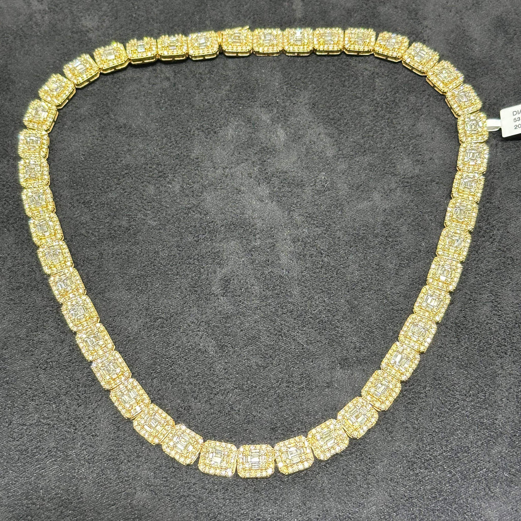10k Solid Gold Cluster Tennis Chain with 20 CTW Natural Diamonds for Men & Women