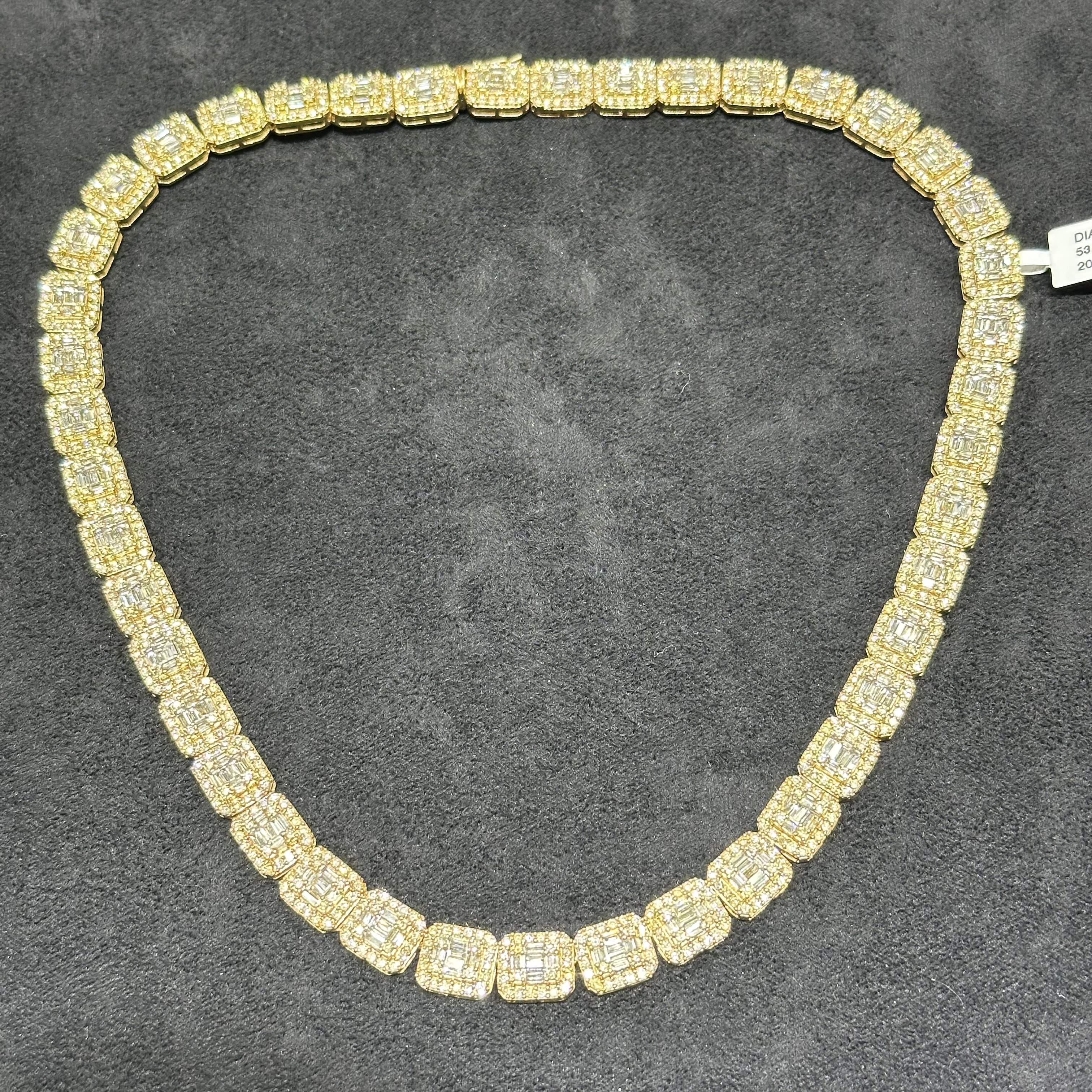 10k Solid Gold Cluster Tennis Chain with 20 CTW Natural Diamonds for Men & Women