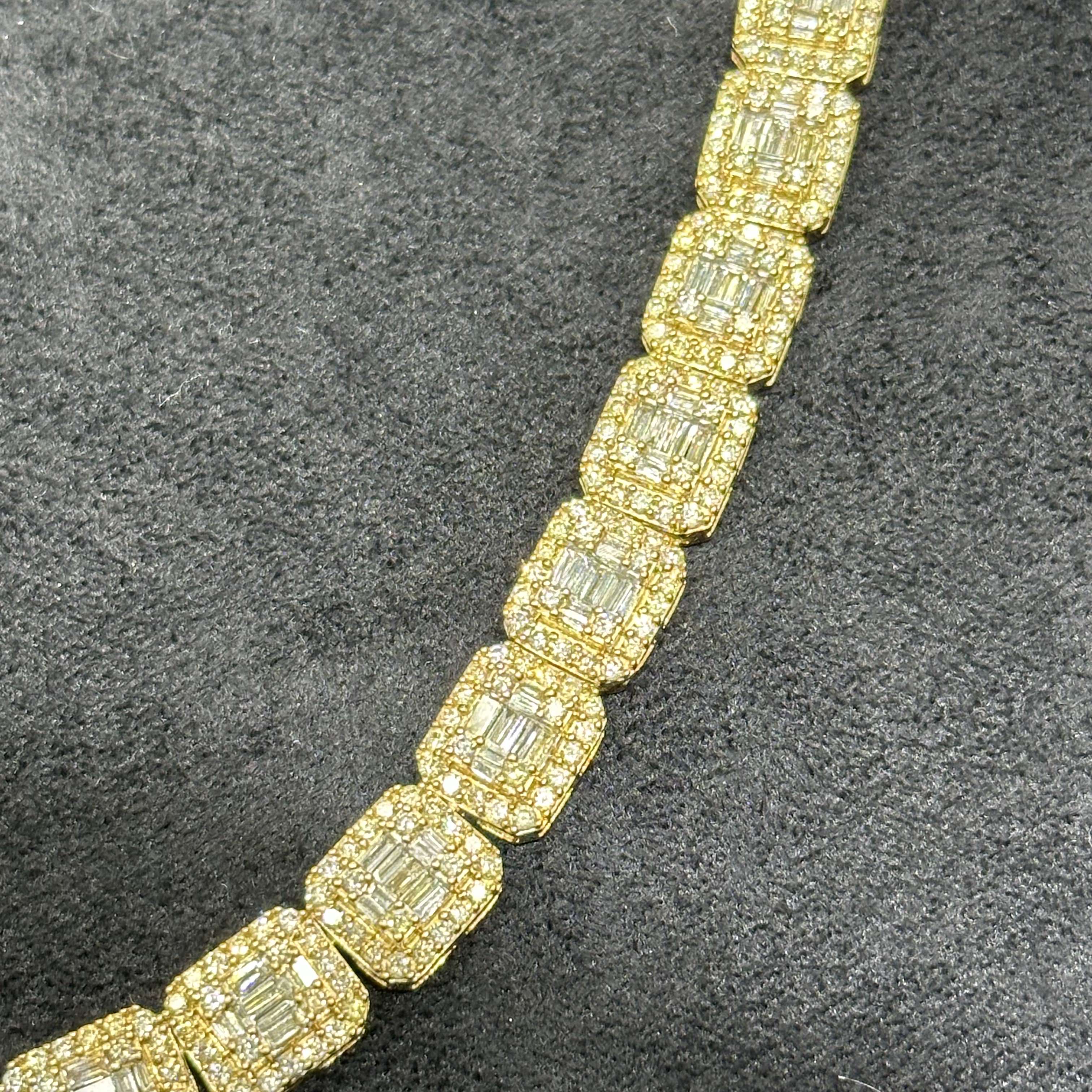 10k Solid Gold Cluster Tennis Chain with 20 CTW Natural Diamonds for Men & Women