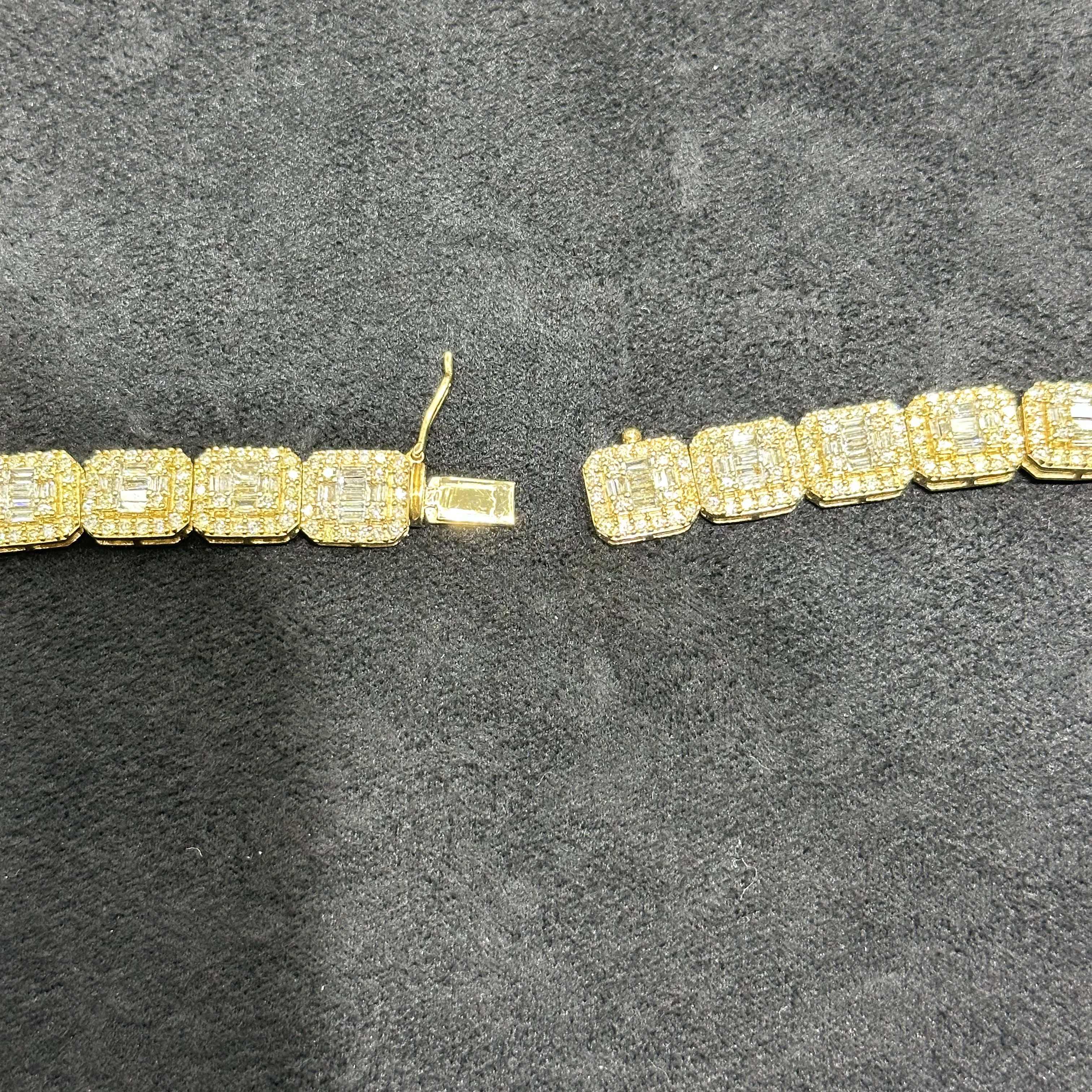 10k Solid Gold Cluster Tennis Chain with 20 CTW Natural Diamonds for Men & Women