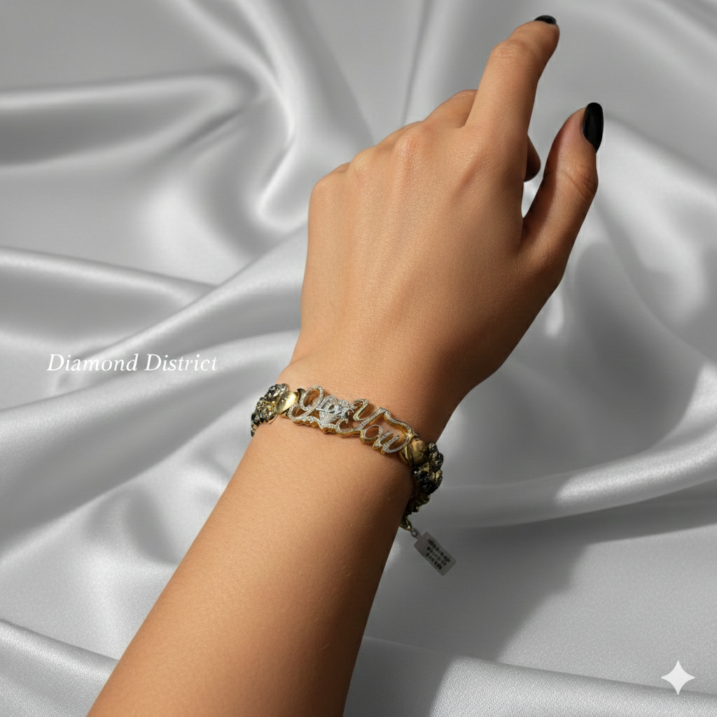 I LOVE YOU Bracelet with Tedy Bears 10k Gold Diamond Cut