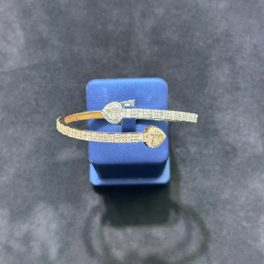 2 Tone Sterling Silver Bangle Bracelet Heart Shape with Moissanite
