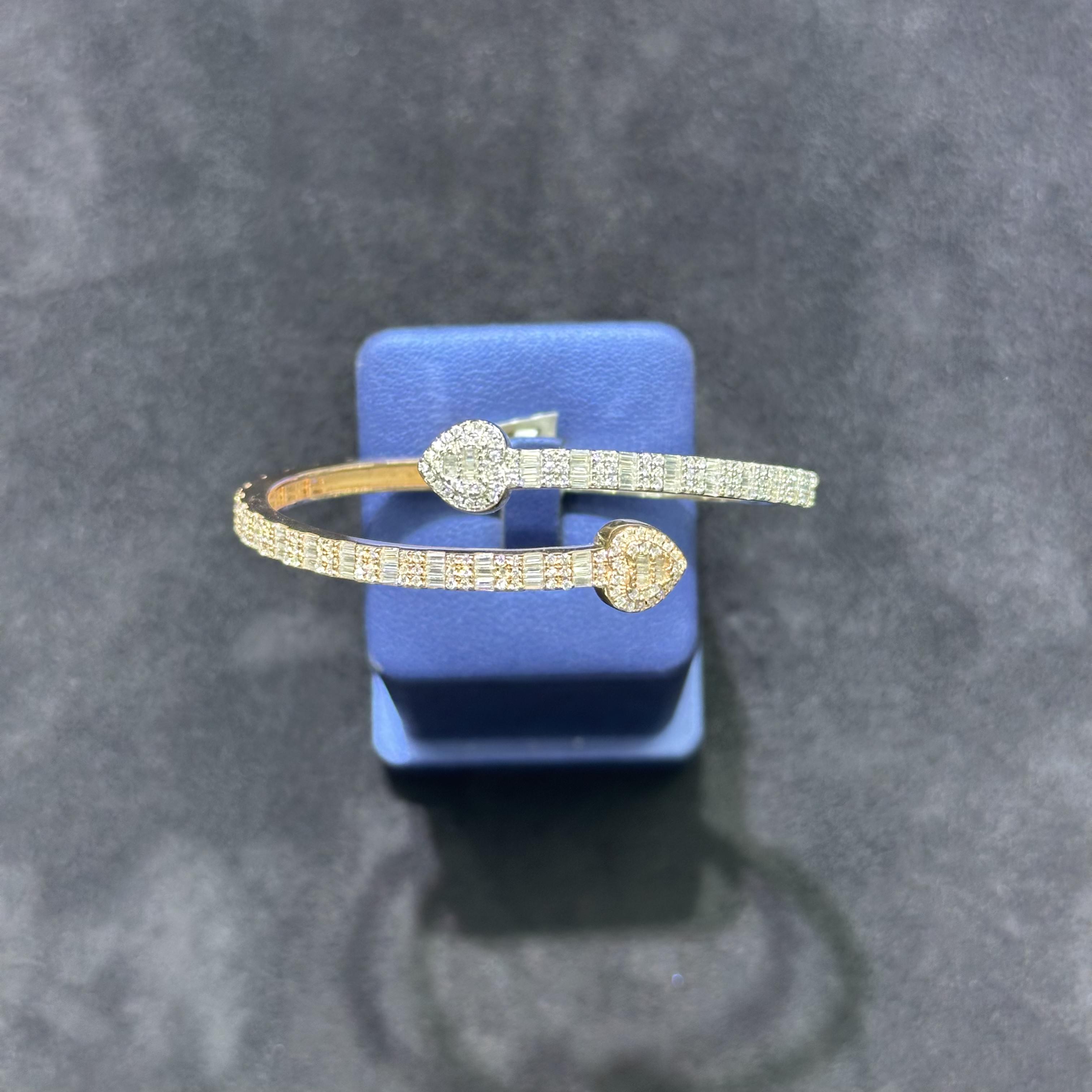 2 Tone Sterling Silver Bangle Bracelet Heart Shape with Moissanite