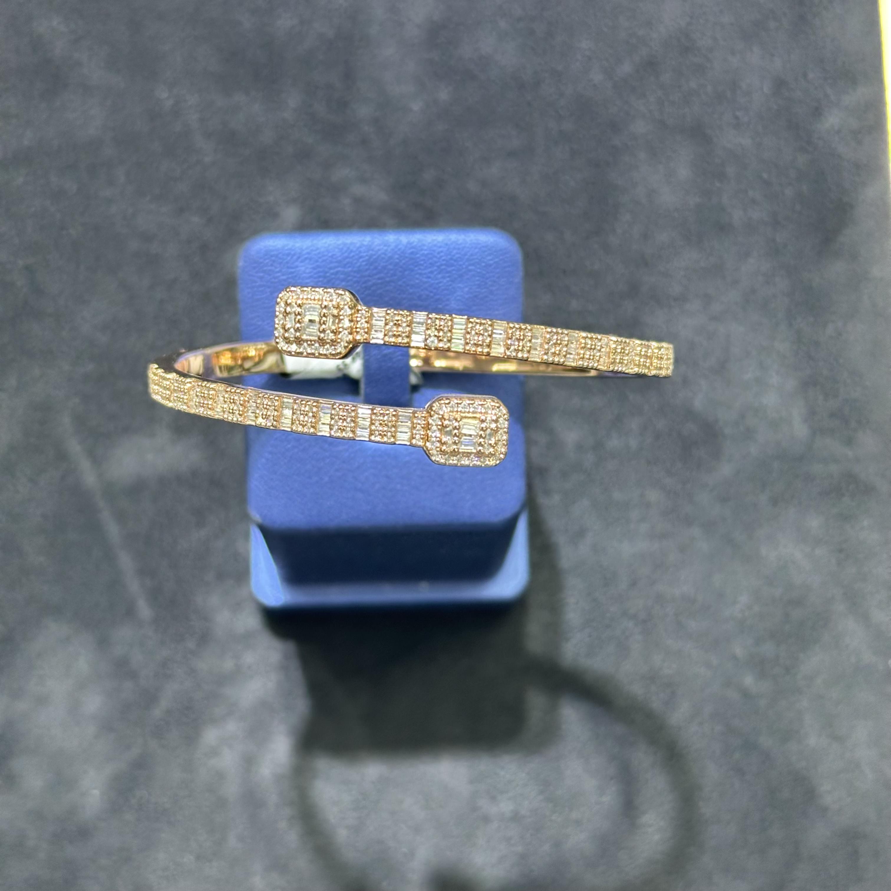 925 Silver Rose Gold Coated Baguette Style Moissanite Bracelet Bangle Adults