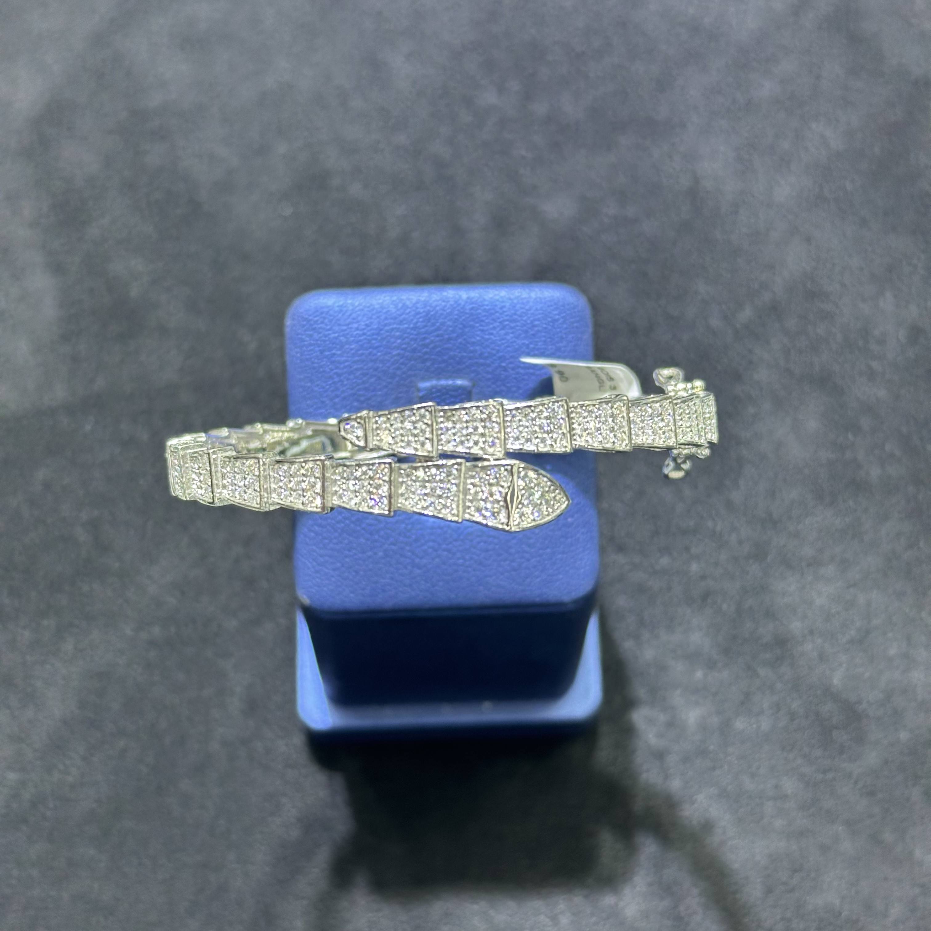 Fancy Style Silver Bangle Bracelet with Moissanite and Layered Shape