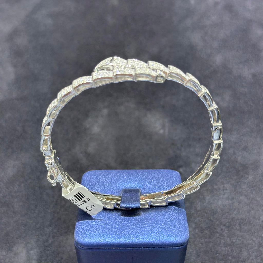 Fancy Style Silver Bangle Bracelet with Moissanite and Layered Shape